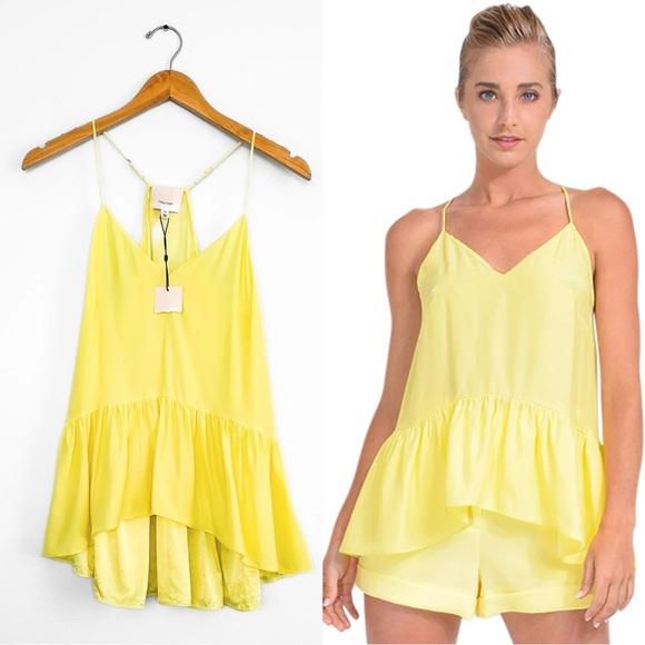 cinq a sept Tops - NWT Cinq à Sept Janet Silk Ruffle Peplum Racerback Top in Yellow Rose size XS